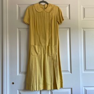 Vintage 1920s Butter Yellow drop waist flapper style dress